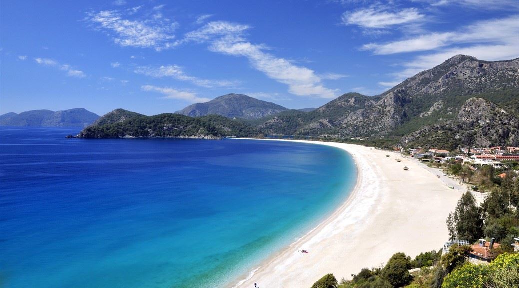 Beach of Olu deniz seen from far on a warm day in Turkey